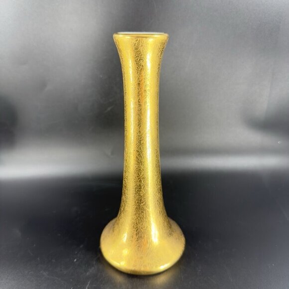 Wheeling Decorating Co Gold Porcelain Vase Floral Textured Pattern Vessel VTG - Picture 7 of 11